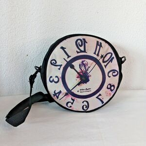 White Rabbit Watch Company Round Clock Print Cross Body Handbag Purse Zipper